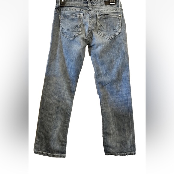 Daytrip Leo Distressed Jeans Size 27 Stretch Low Rise Straight Medium Wash - Picture 2 of 14